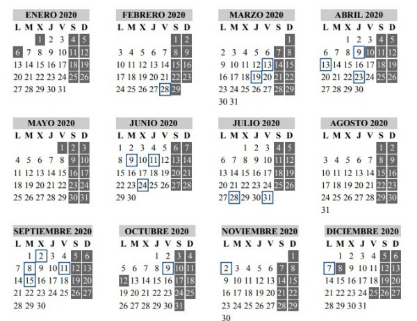 Calendario Días inhábiles